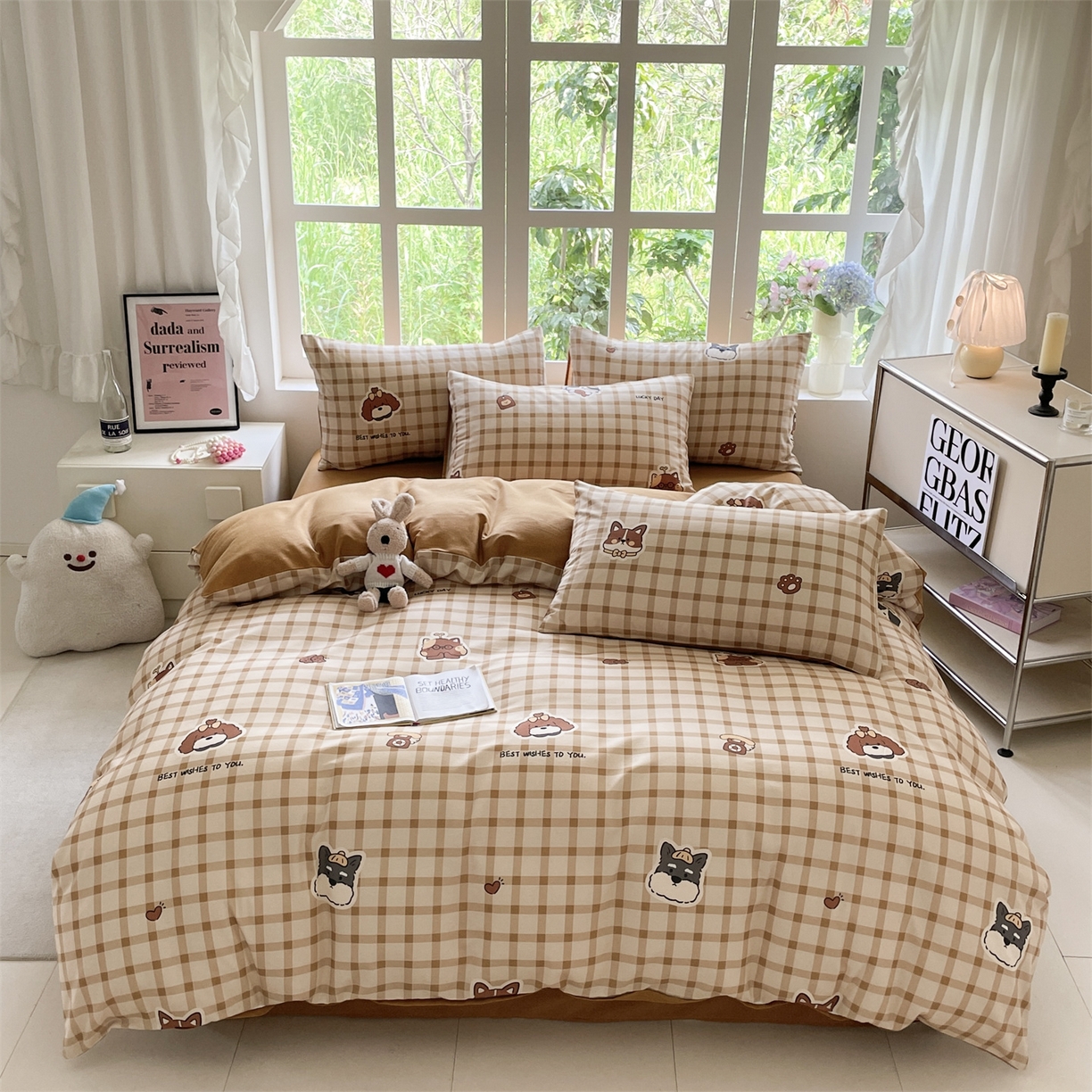 本制 2025秋冬新款全棉混纺磨毛印花四件套 憨睡-陶土色