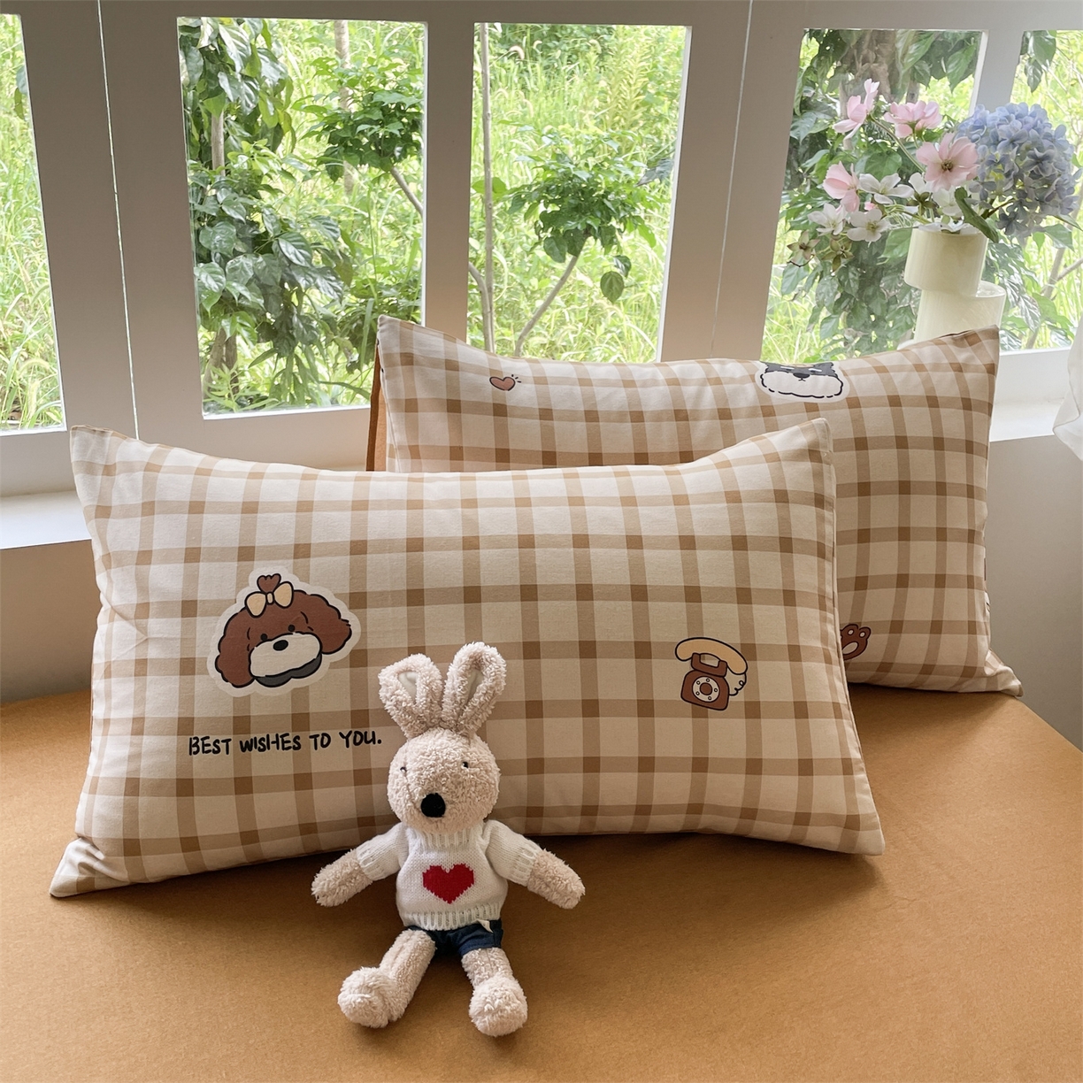 91家纺网 家纺一手货源 找家纺 本制 2025秋冬新款全棉混纺磨毛印花四件套 憨睡-陶土色