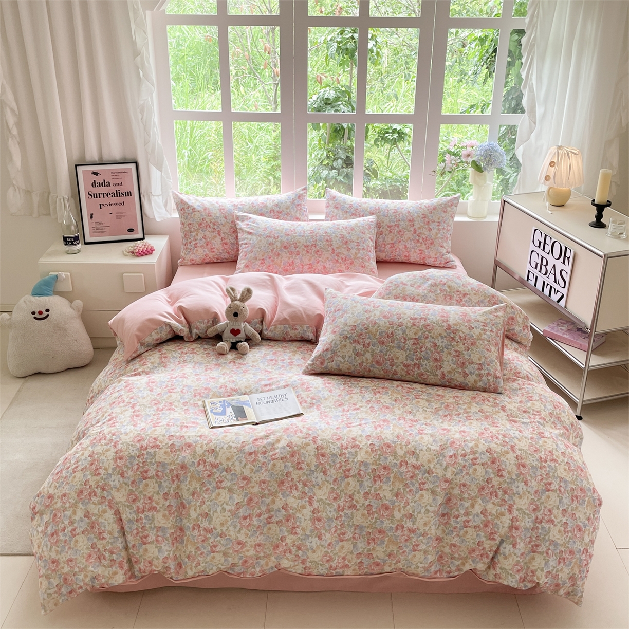 本制 2025秋冬新款全棉混纺磨毛印花四件套 花千束-杨妃粉