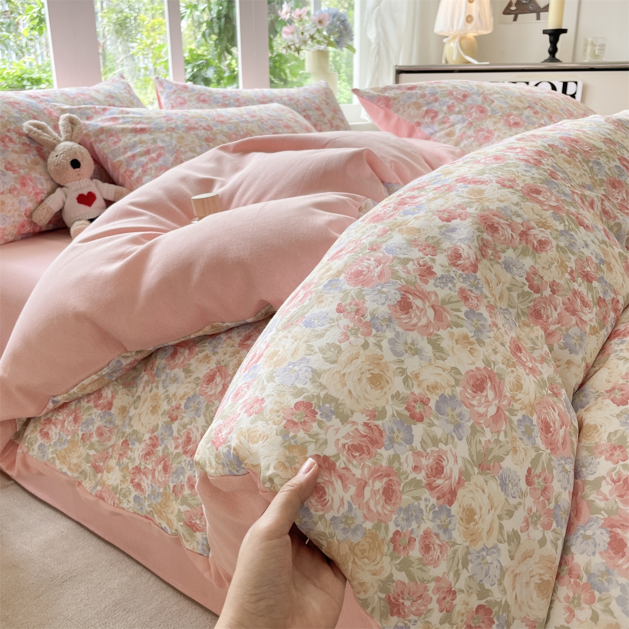 91家纺网 家纺一手货源 找家纺 本制 2025秋冬新款全棉混纺磨毛印花四件套 花千束-杨妃粉