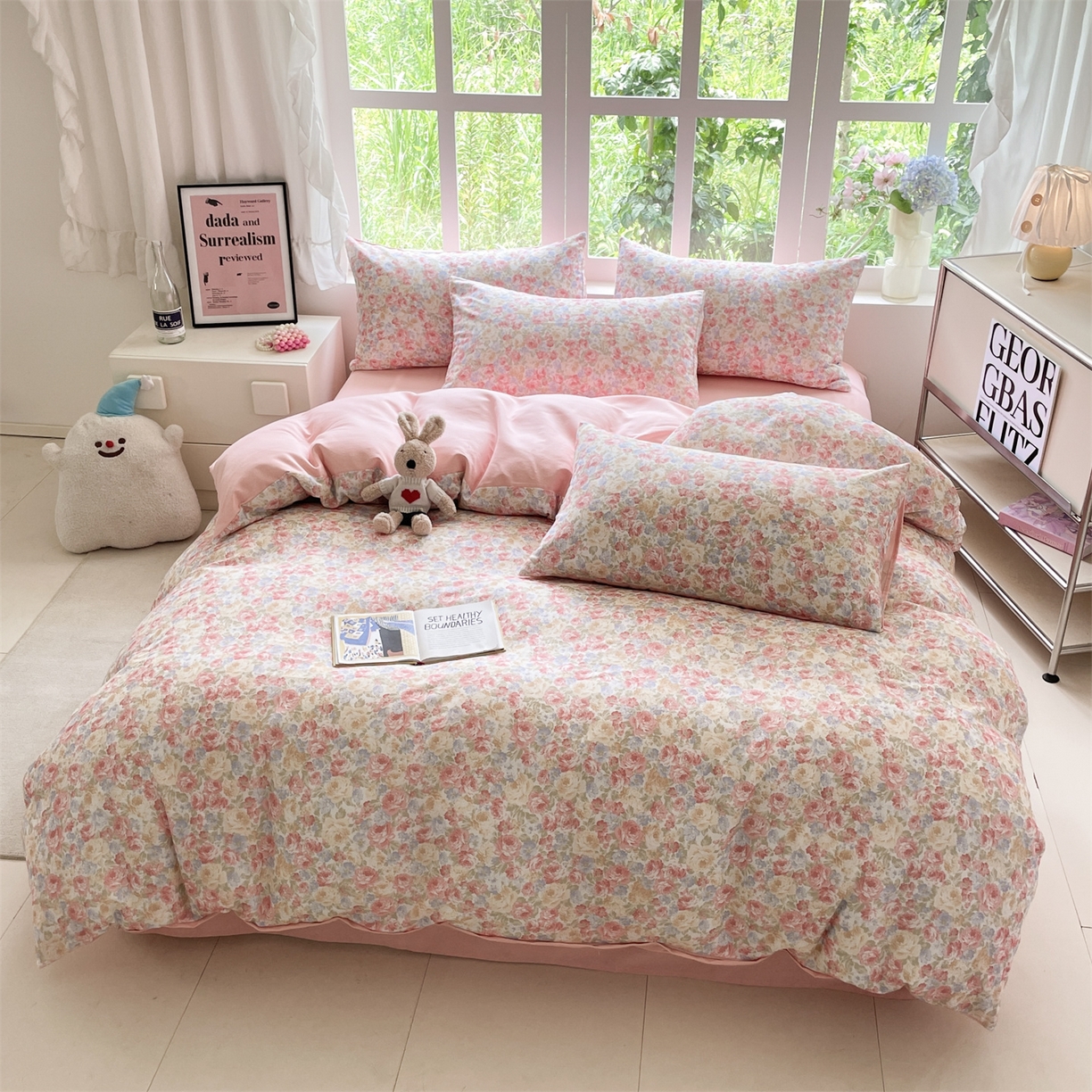 91家纺网 家纺一手货源 找家纺 本制 2025秋冬新款全棉混纺磨毛印花四件套 花千束-杨妃粉