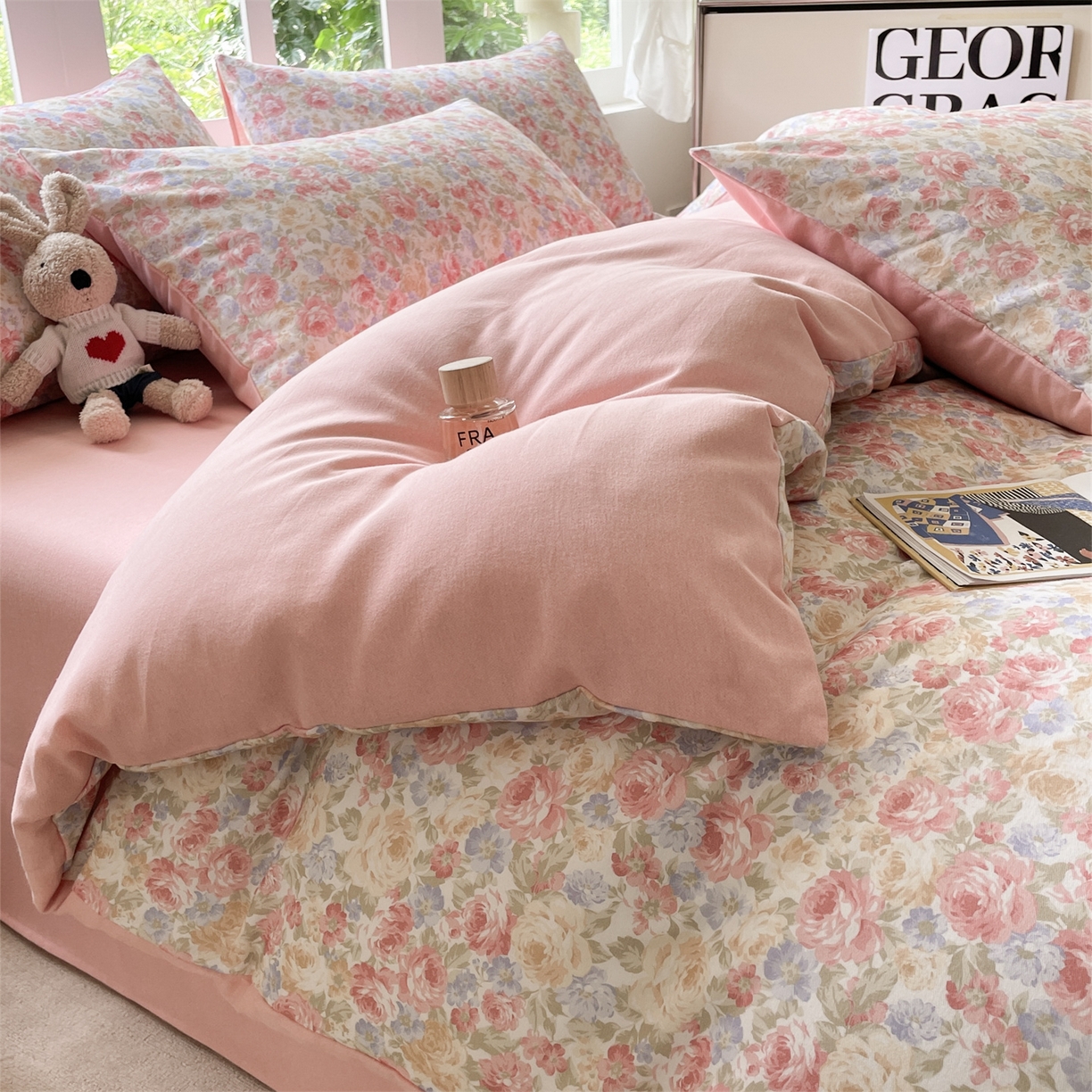 91家纺网 家纺一手货源 找家纺 本制 2025秋冬新款全棉混纺磨毛印花四件套 花千束-杨妃粉