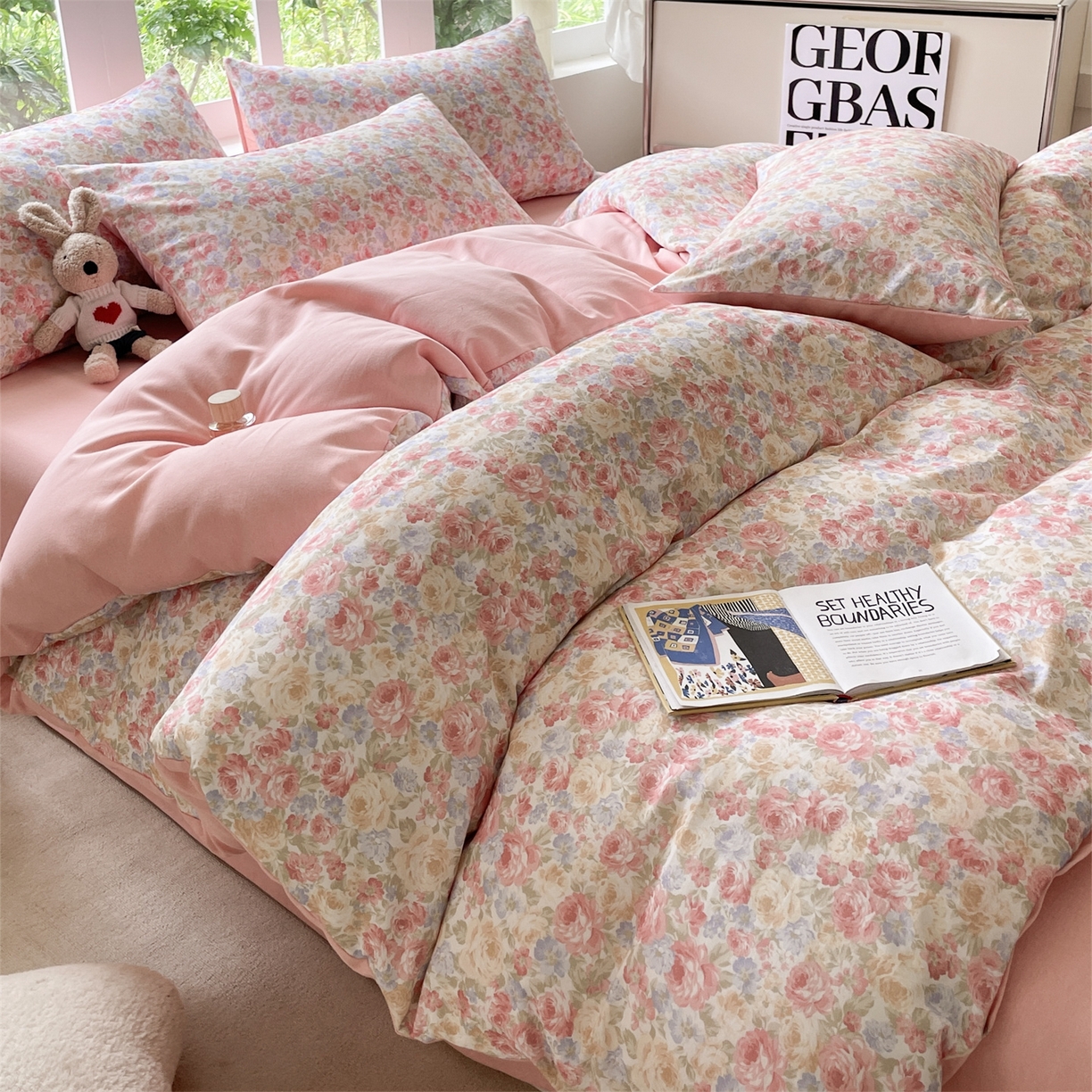 91家纺网 家纺一手货源 找家纺 本制 2025秋冬新款全棉混纺磨毛印花四件套 花千束-杨妃粉