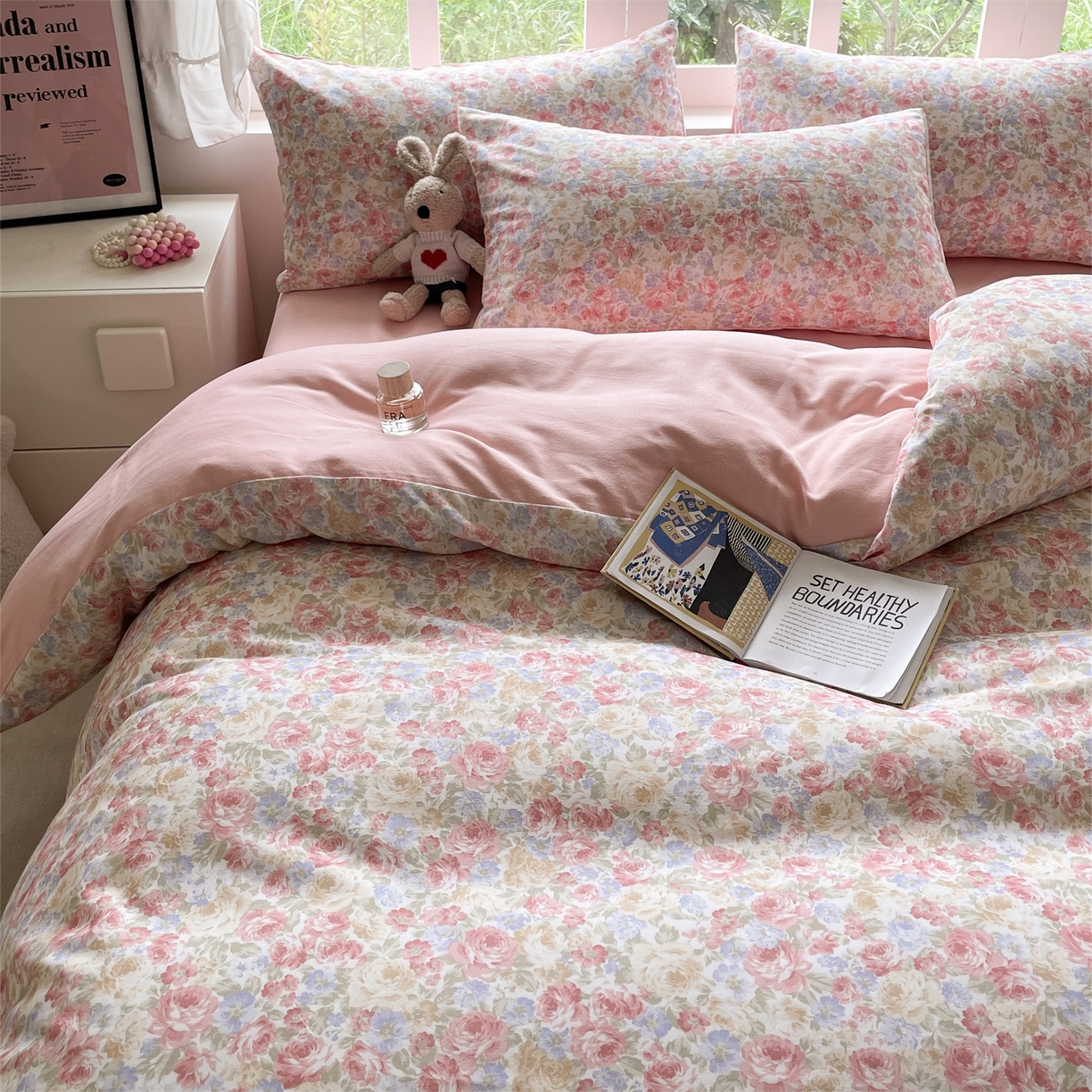 91家纺网 家纺一手货源 找家纺 本制 2025秋冬新款全棉混纺磨毛印花四件套 花千束-杨妃粉