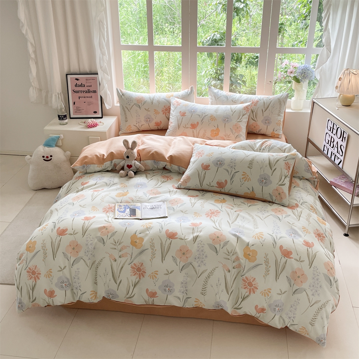 91家纺网 家纺一手货源 找家纺 本制 2025秋冬新款全棉混纺磨毛印花四件套 绿茵-蜜橙