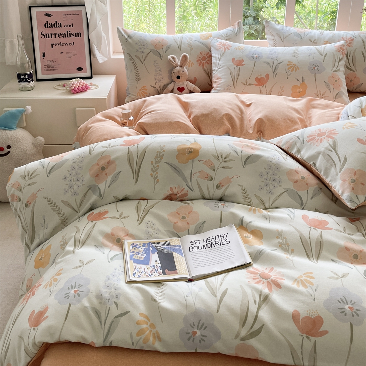 91家纺网 家纺一手货源 找家纺 本制 2025秋冬新款全棉混纺磨毛印花四件套 绿茵-蜜橙