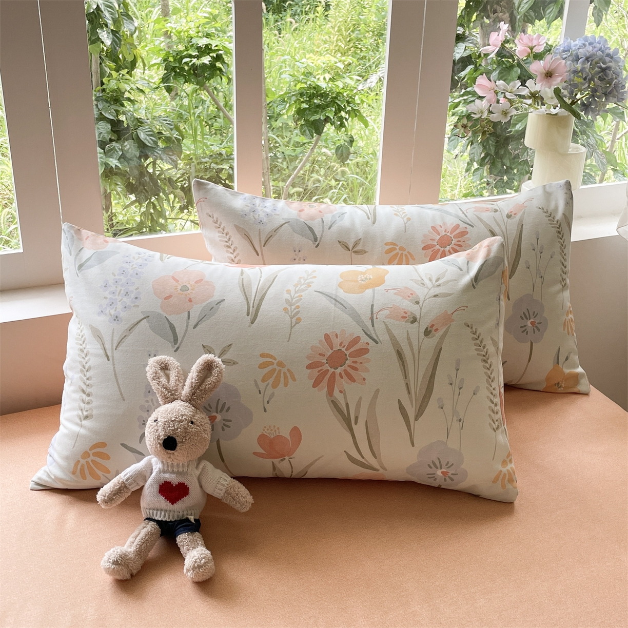 91家纺网 家纺一手货源 找家纺 本制 2025秋冬新款全棉混纺磨毛印花四件套 绿茵-蜜橙