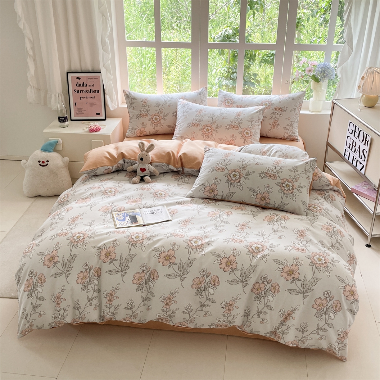 91家纺网 家纺一手货源 找家纺 本制 2025秋冬新款全棉混纺磨毛印花四件套 落花-蜜橙