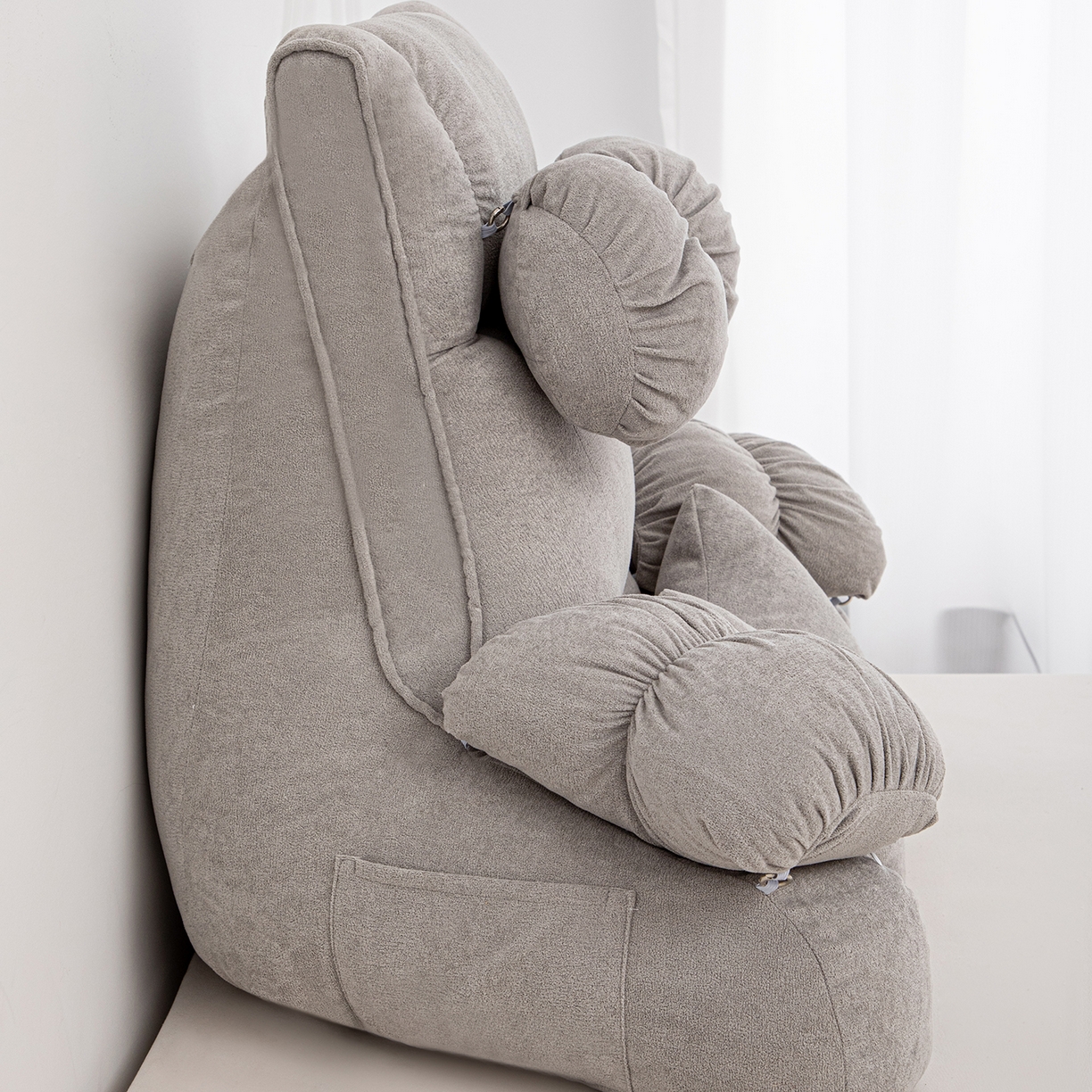 91家纺网 家纺一手货源 找家纺 沐沐家纺 2026新款小羊绒蝴蝶结护腰靠背 灰色