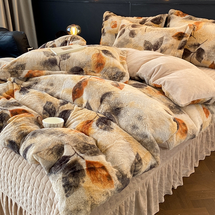 91家纺网 家纺一手货源 找家纺 （总）美伦美焕 2025新款直播热款高克重兔毛绒床盖款四件套