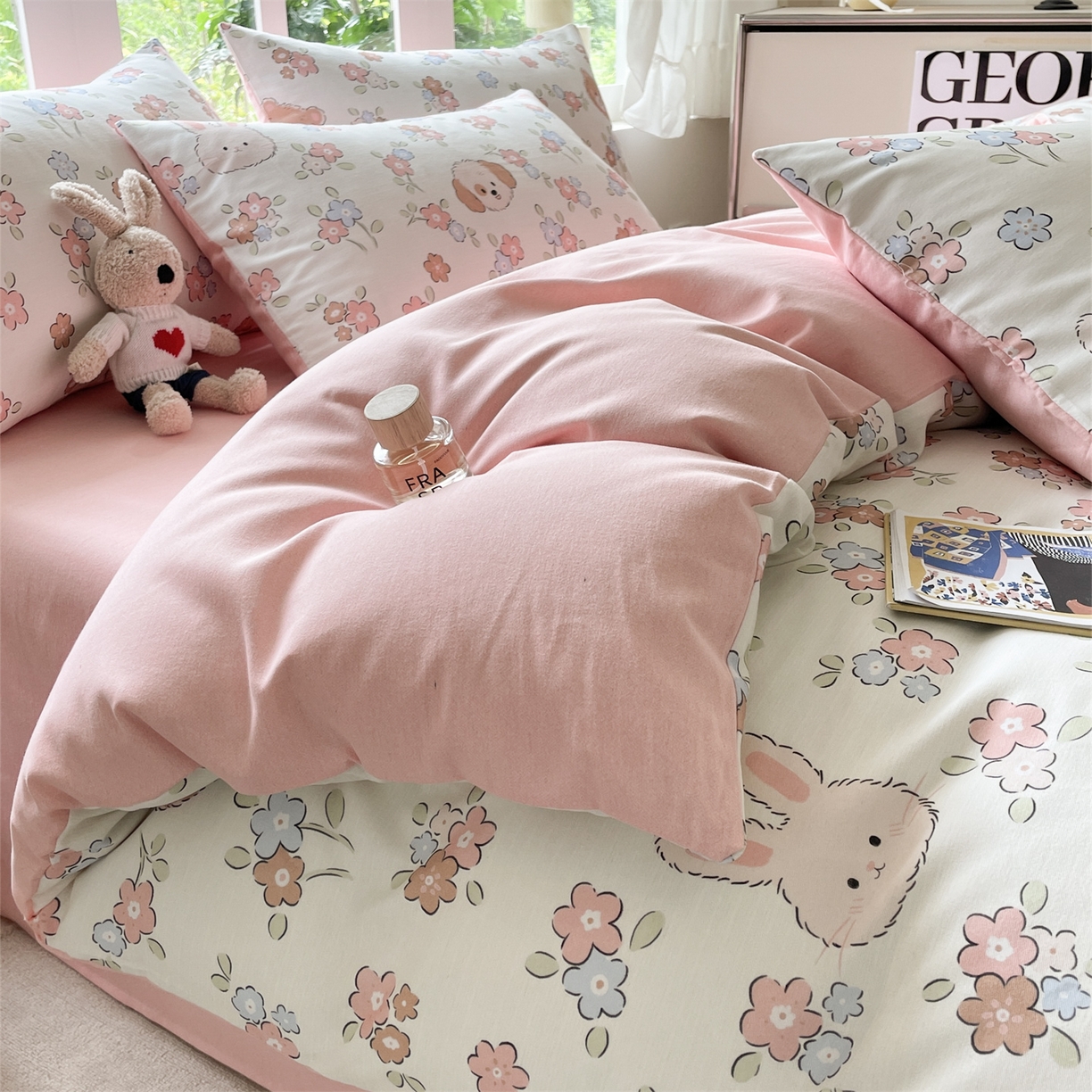 91家纺网 家纺一手货源 找家纺 本制 2025秋冬新款全棉混纺磨毛印花四件套 沫然-杨妃粉