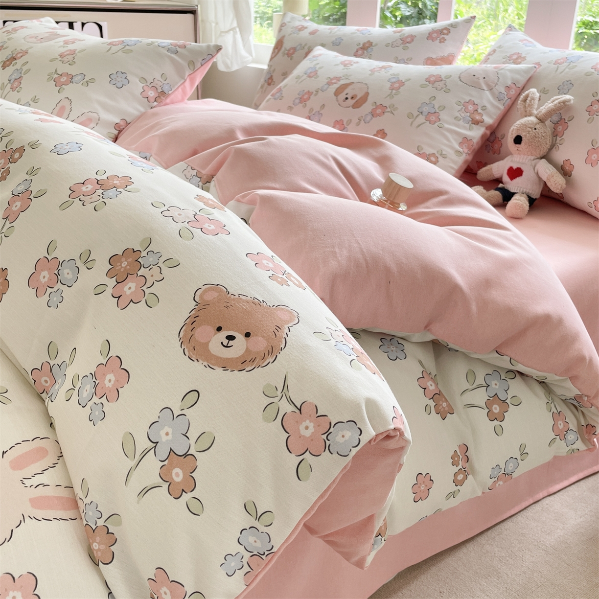 91家纺网 家纺一手货源 找家纺 本制 2025秋冬新款全棉混纺磨毛印花四件套 沫然-杨妃粉