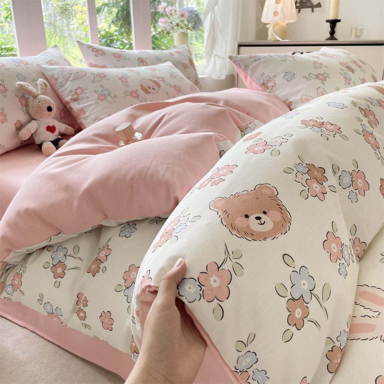 91家纺网 家纺一手货源 找家纺 本制 2025秋冬新款全棉混纺磨毛印花四件套 沫然-杨妃粉