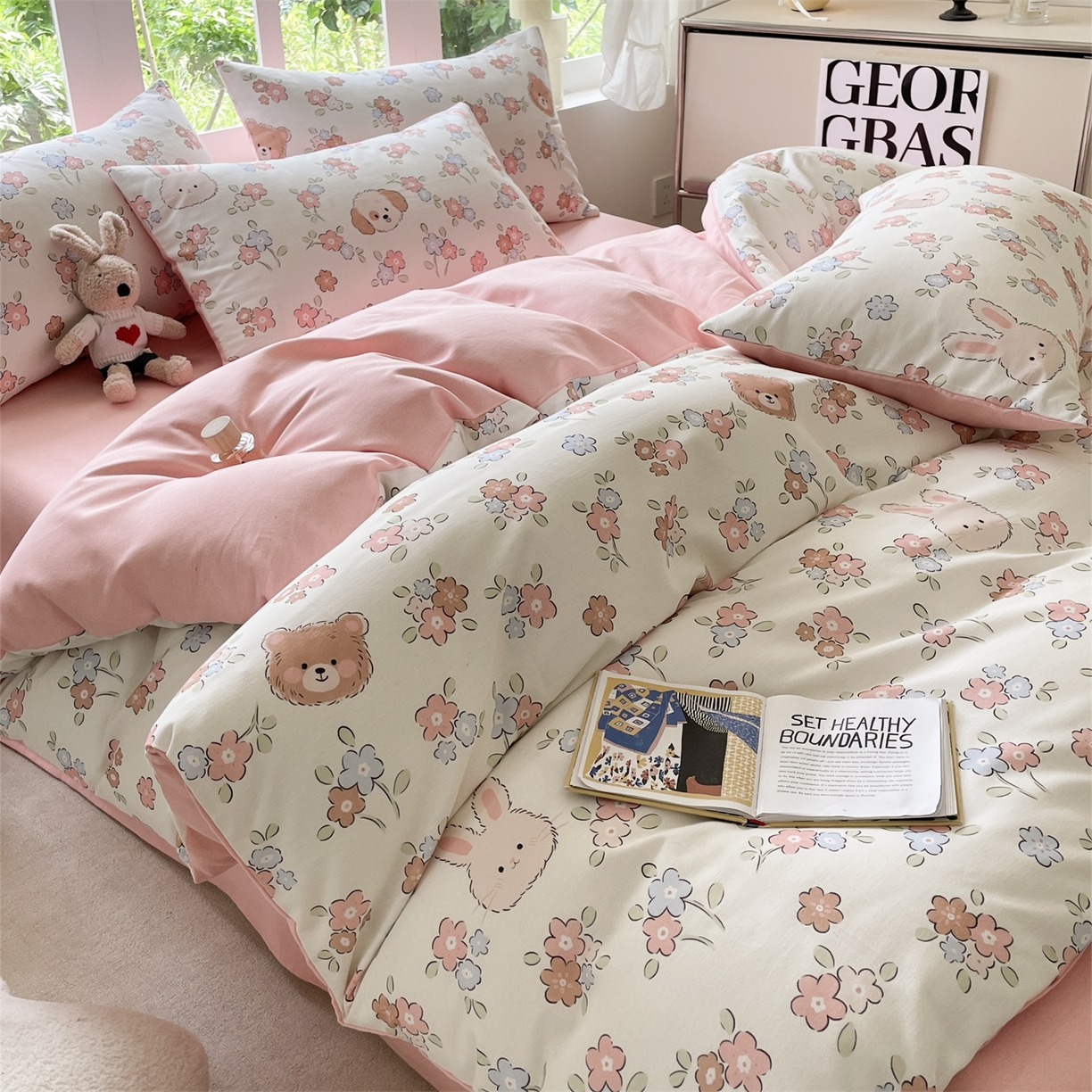 91家纺网 家纺一手货源 找家纺 本制 2025秋冬新款全棉混纺磨毛印花四件套 沫然-杨妃粉