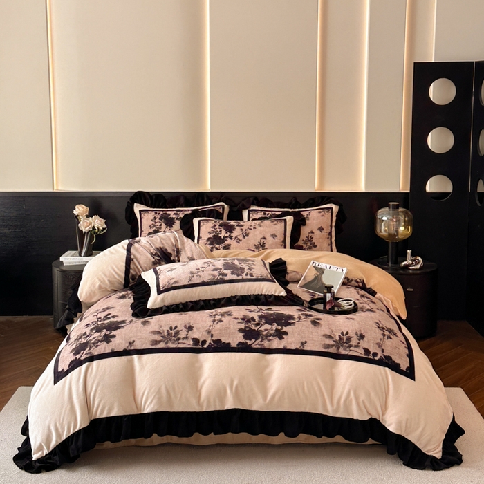 91家纺网 家纺一手货源 找家纺 首尔家纺 2025新款牛奶绒法式数码大版四件套 棉麻印象