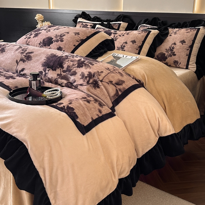 91家纺网 家纺一手货源 找家纺 首尔家纺 2025新款牛奶绒法式数码大版四件套 棉麻印象