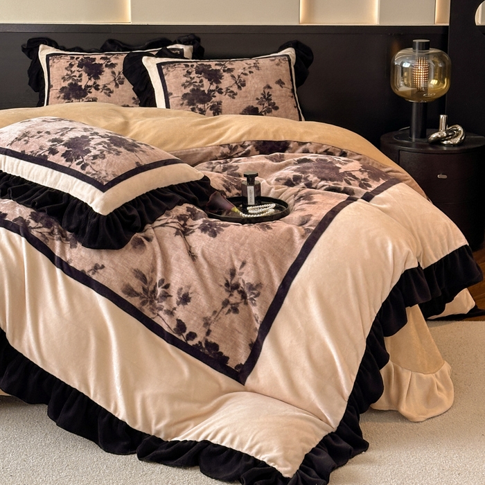 91家纺网 家纺一手货源 找家纺 首尔家纺 2025新款牛奶绒法式数码大版四件套 棉麻印象