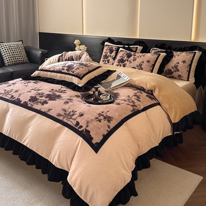 91家纺网 家纺一手货源 找家纺 首尔家纺 2025新款牛奶绒法式数码大版四件套 棉麻印象