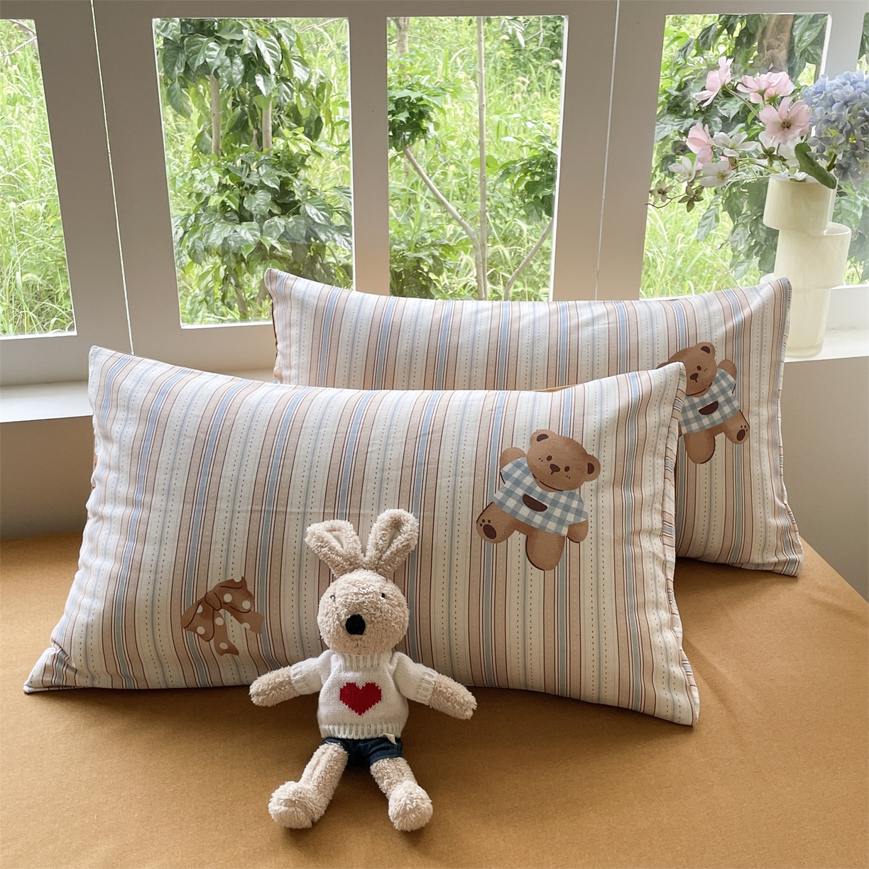 91家纺网 家纺一手货源 找家纺 本制 2025秋冬新款全棉混纺磨毛印花四件套 甜心熊-陶土色