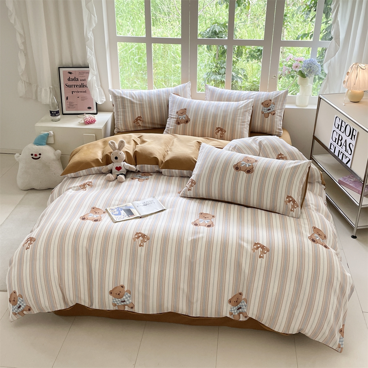 91家纺网 家纺一手货源 找家纺 本制 2025秋冬新款全棉混纺磨毛印花四件套 甜心熊-陶土色