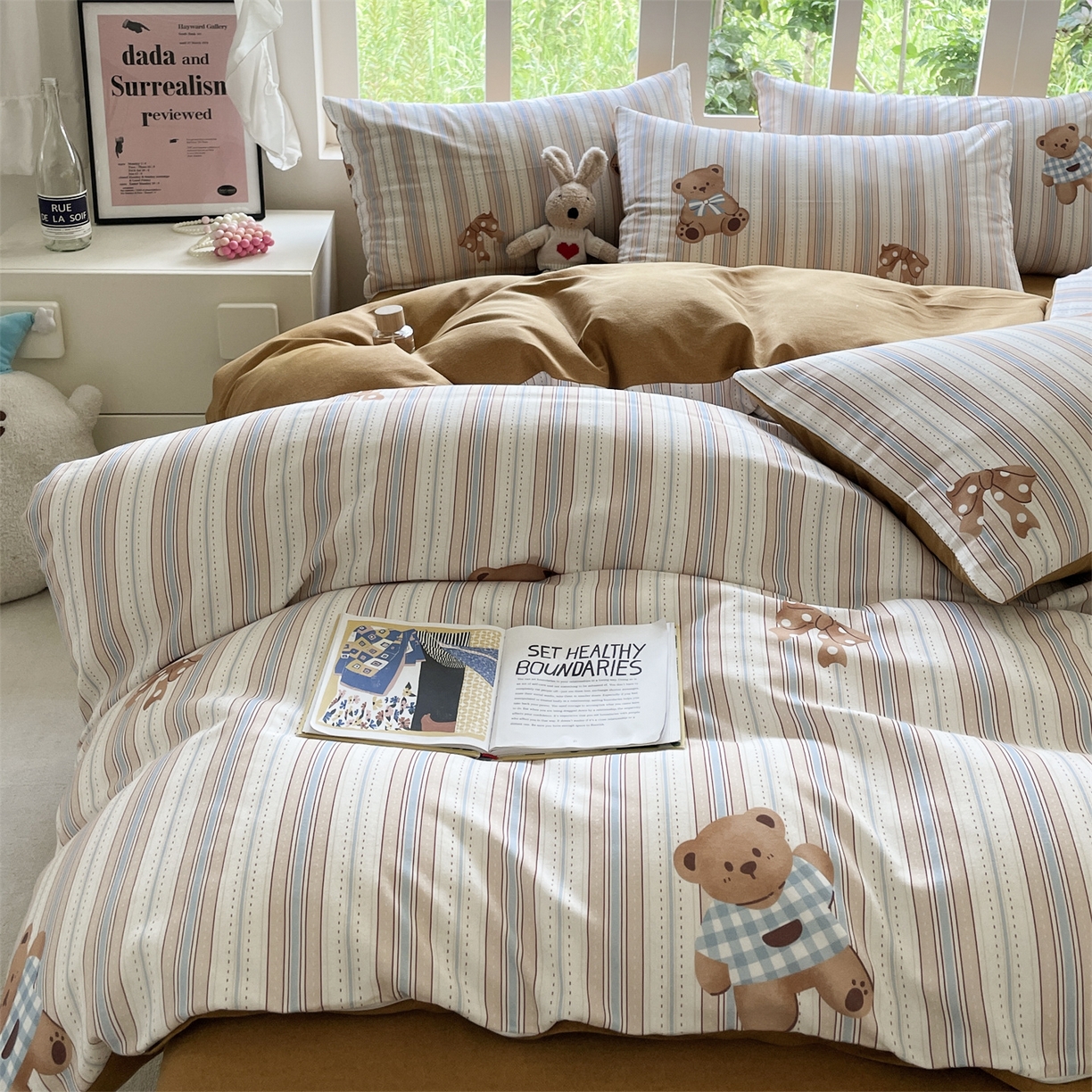 91家纺网 家纺一手货源 找家纺 本制 2025秋冬新款全棉混纺磨毛印花四件套 甜心熊-陶土色