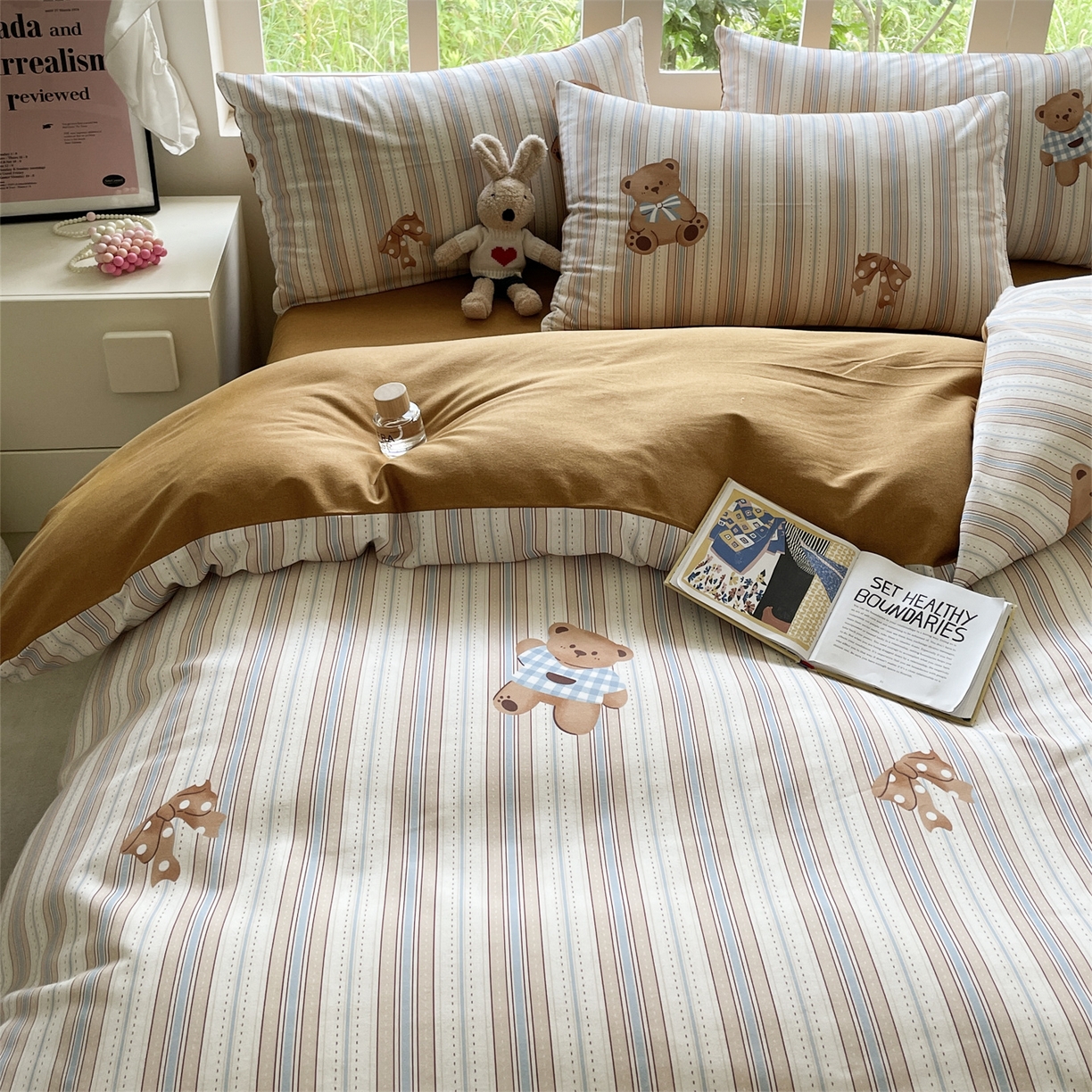 91家纺网 家纺一手货源 找家纺 本制 2025秋冬新款全棉混纺磨毛印花四件套 甜心熊-陶土色