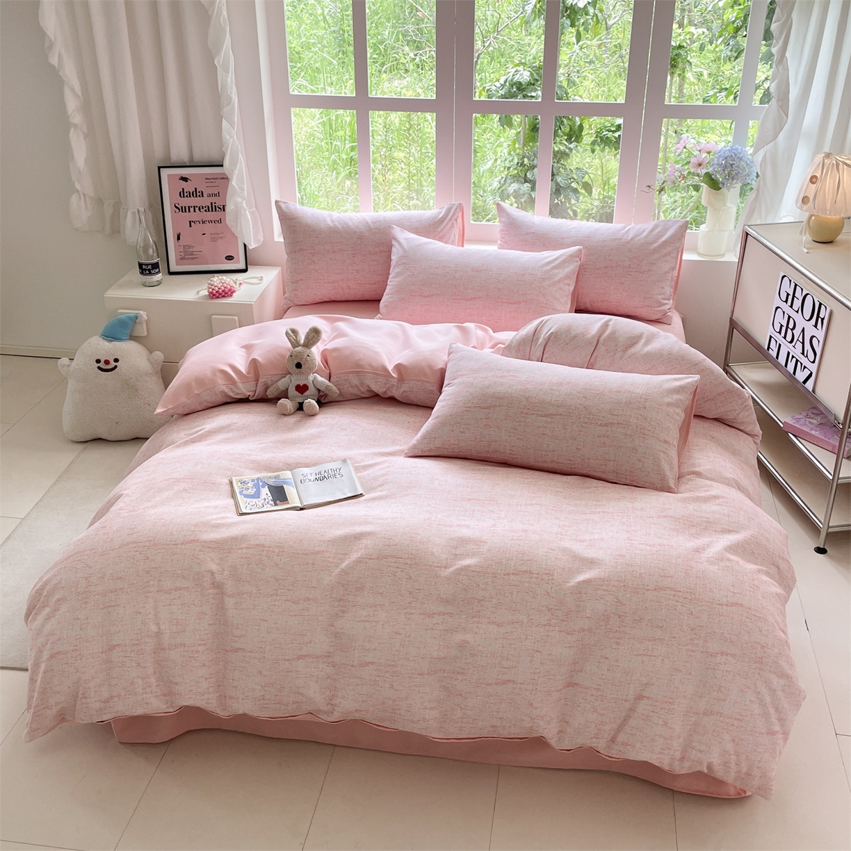 91家纺网 家纺一手货源 找家纺 本制 2025秋冬新款全棉混纺磨毛印花四件套 霞光（粉）-杨妃粉