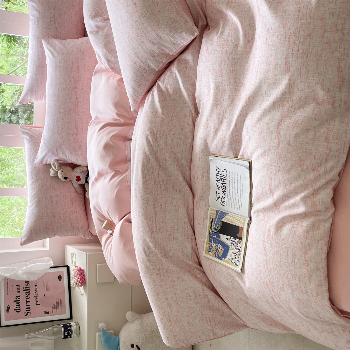 91家纺网 家纺一手货源 找家纺 本制 2025秋冬新款全棉混纺磨毛印花四件套 霞光（粉）-杨妃粉