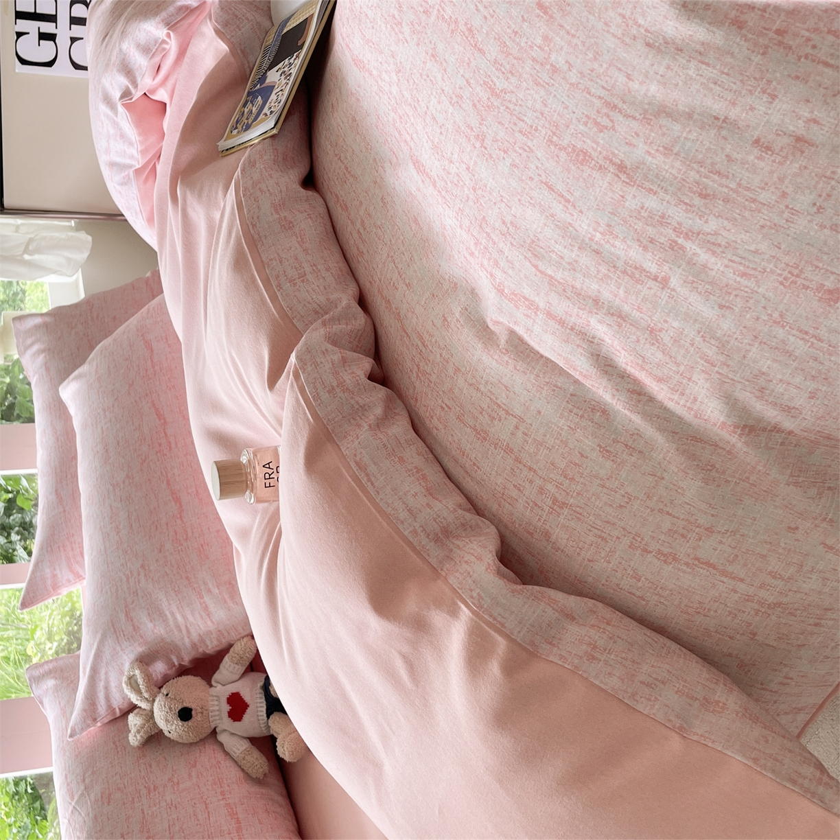91家纺网 家纺一手货源 找家纺 本制 2025秋冬新款全棉混纺磨毛印花四件套 霞光（粉）-杨妃粉