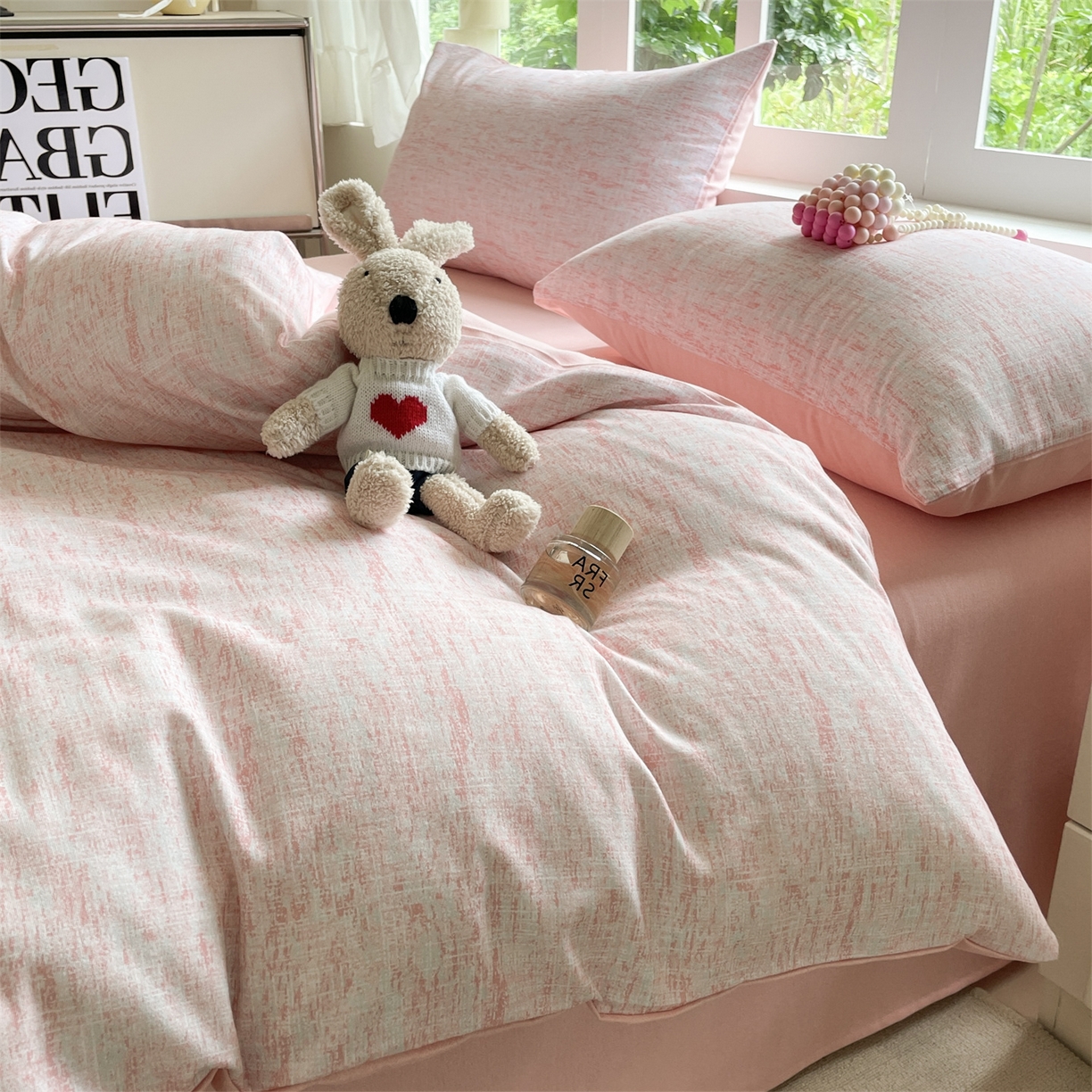 91家纺网 家纺一手货源 找家纺 本制 2025秋冬新款全棉混纺磨毛印花四件套 霞光（粉）-杨妃粉