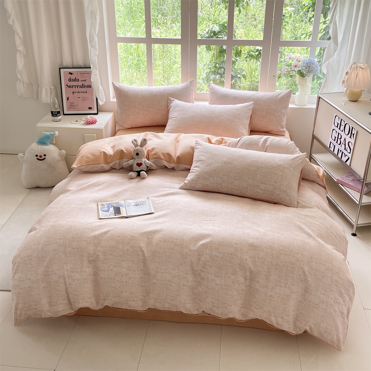 91家纺网 家纺一手货源 找家纺 本制 2025秋冬新款全棉混纺磨毛印花四件套 霞光（橘）-蜜橙