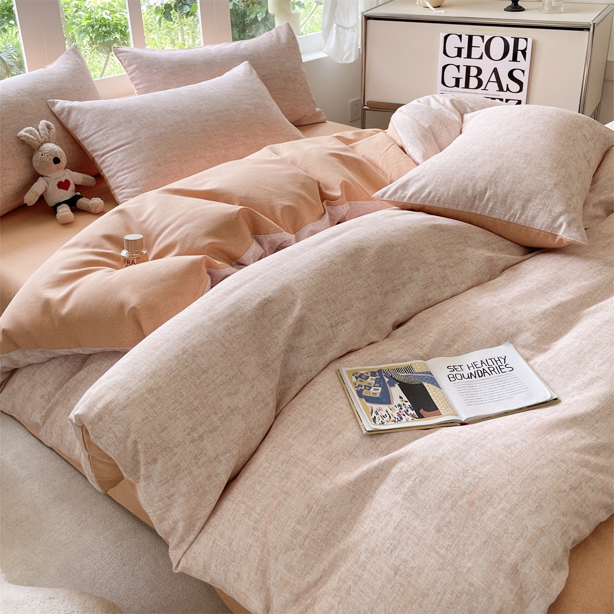 91家纺网 家纺一手货源 找家纺 本制 2025秋冬新款全棉混纺磨毛印花四件套 霞光（橘）-蜜橙