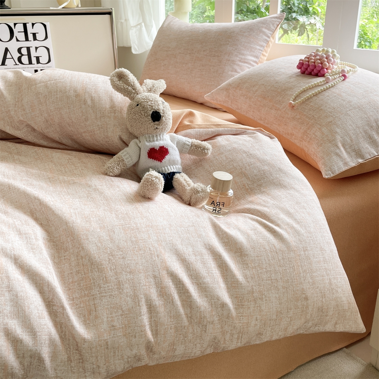 91家纺网 家纺一手货源 找家纺 本制 2025秋冬新款全棉混纺磨毛印花四件套 霞光（橘）-蜜橙