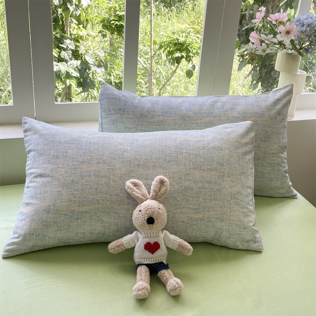 91家纺网 家纺一手货源 找家纺 本制 2025秋冬新款全棉混纺磨毛印花四件套 霞光（蓝）-无心绿