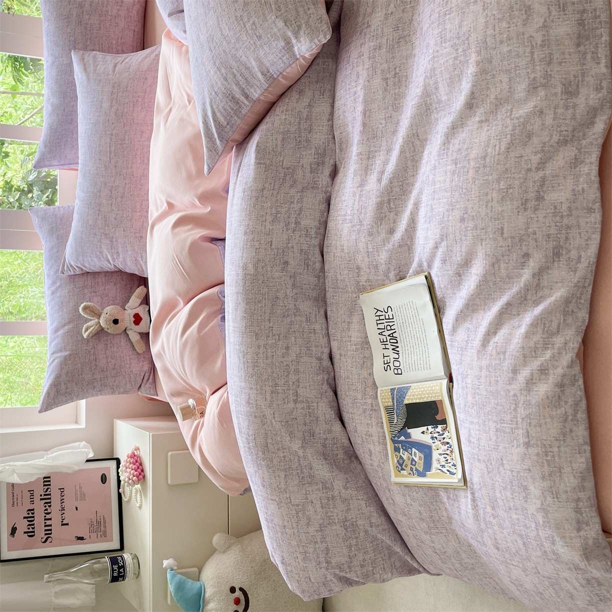 91家纺网 家纺一手货源 找家纺 本制 2025秋冬新款全棉混纺磨毛印花四件套 霞光（紫）-杨妃粉