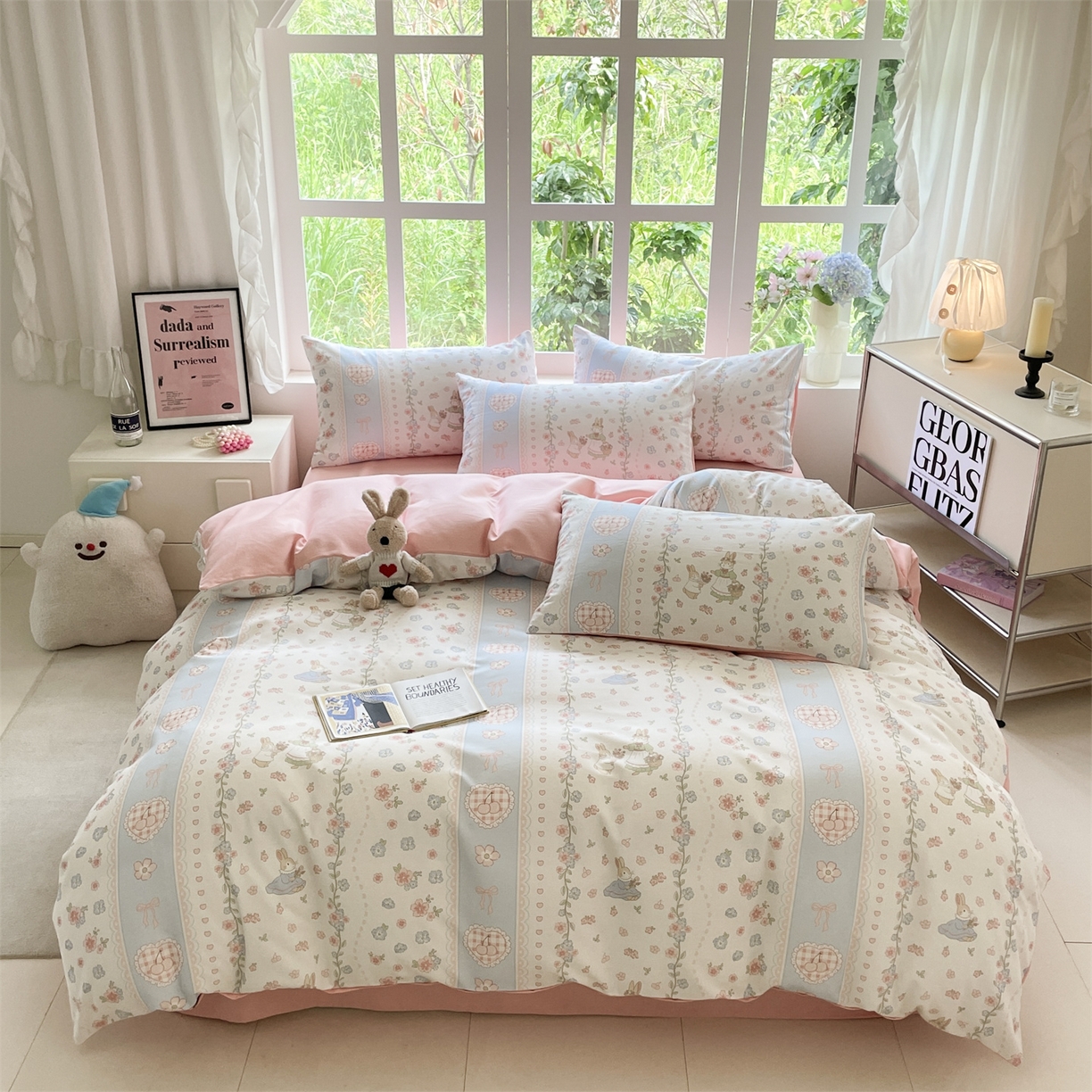 本制 2025秋冬新款全棉混纺磨毛印花四件套 夏梦花园-杨妃粉