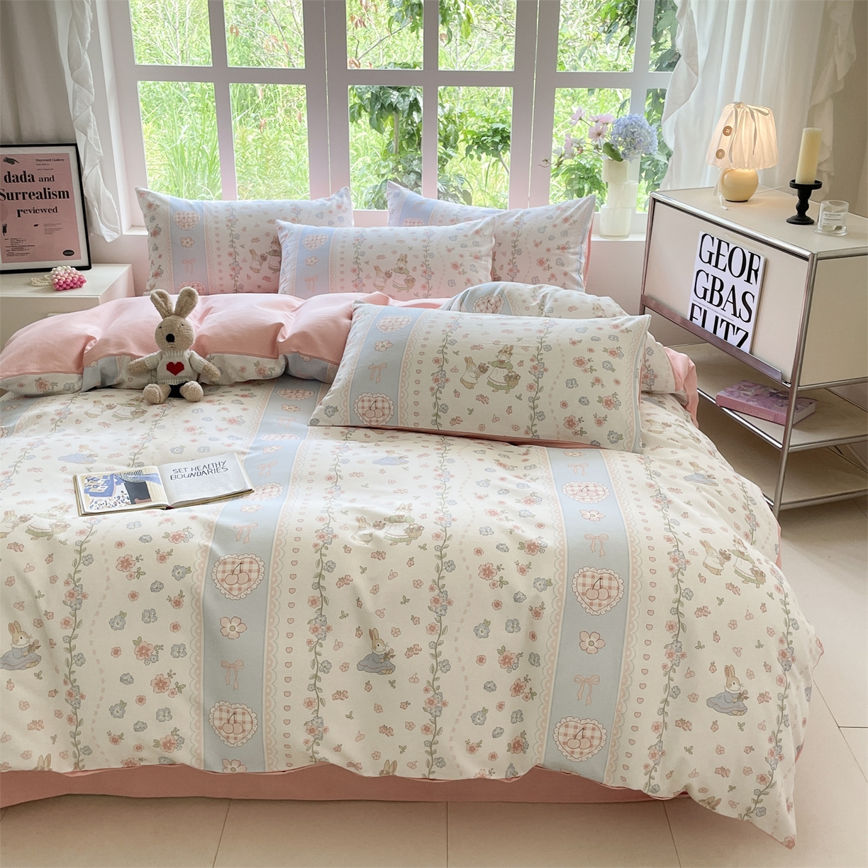 91家纺网 家纺一手货源 找家纺 本制 2025秋冬新款全棉混纺磨毛印花四件套 夏梦花园-杨妃粉