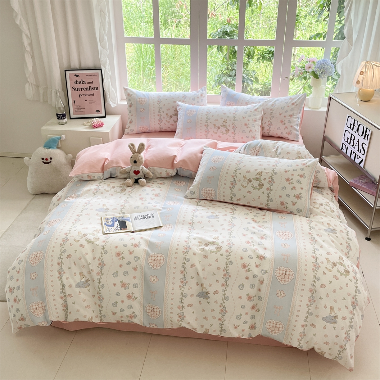 91家纺网 家纺一手货源 找家纺 本制 2025秋冬新款全棉混纺磨毛印花四件套 夏梦花园-杨妃粉