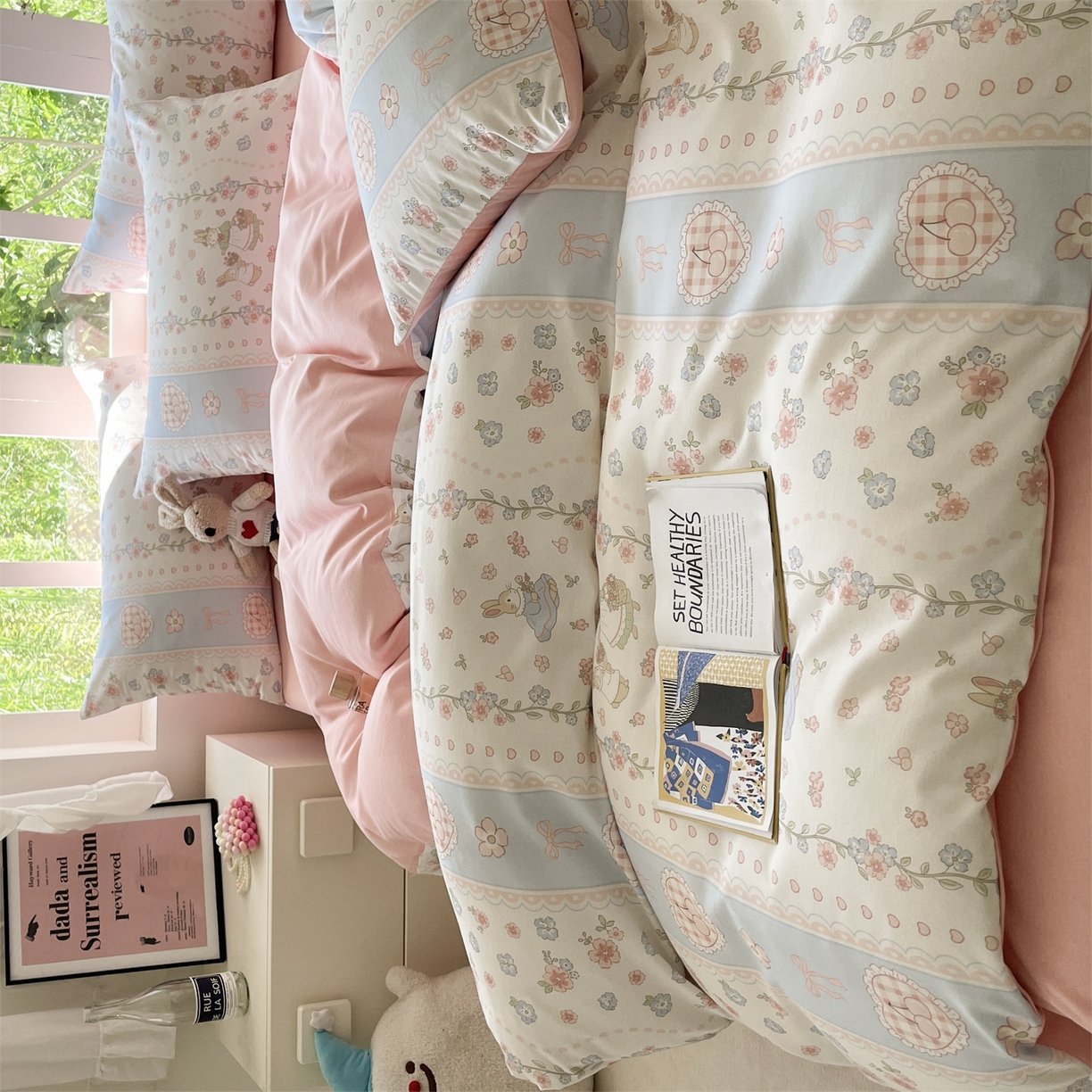 91家纺网 家纺一手货源 找家纺 本制 2025秋冬新款全棉混纺磨毛印花四件套 夏梦花园-杨妃粉