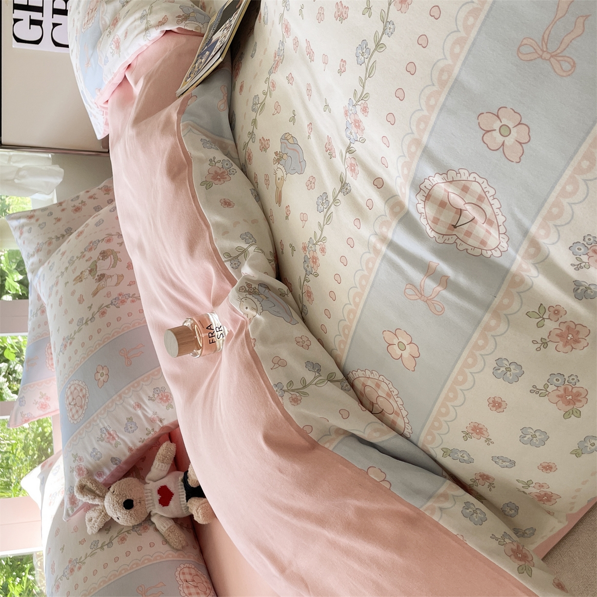 91家纺网 家纺一手货源 找家纺 本制 2025秋冬新款全棉混纺磨毛印花四件套 夏梦花园-杨妃粉