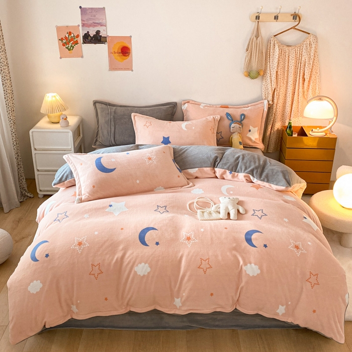 91家纺网 家纺一手货源 找家纺 （总）金盛纺 2025新款高克重牛奶绒印花系列四件套(可定制)