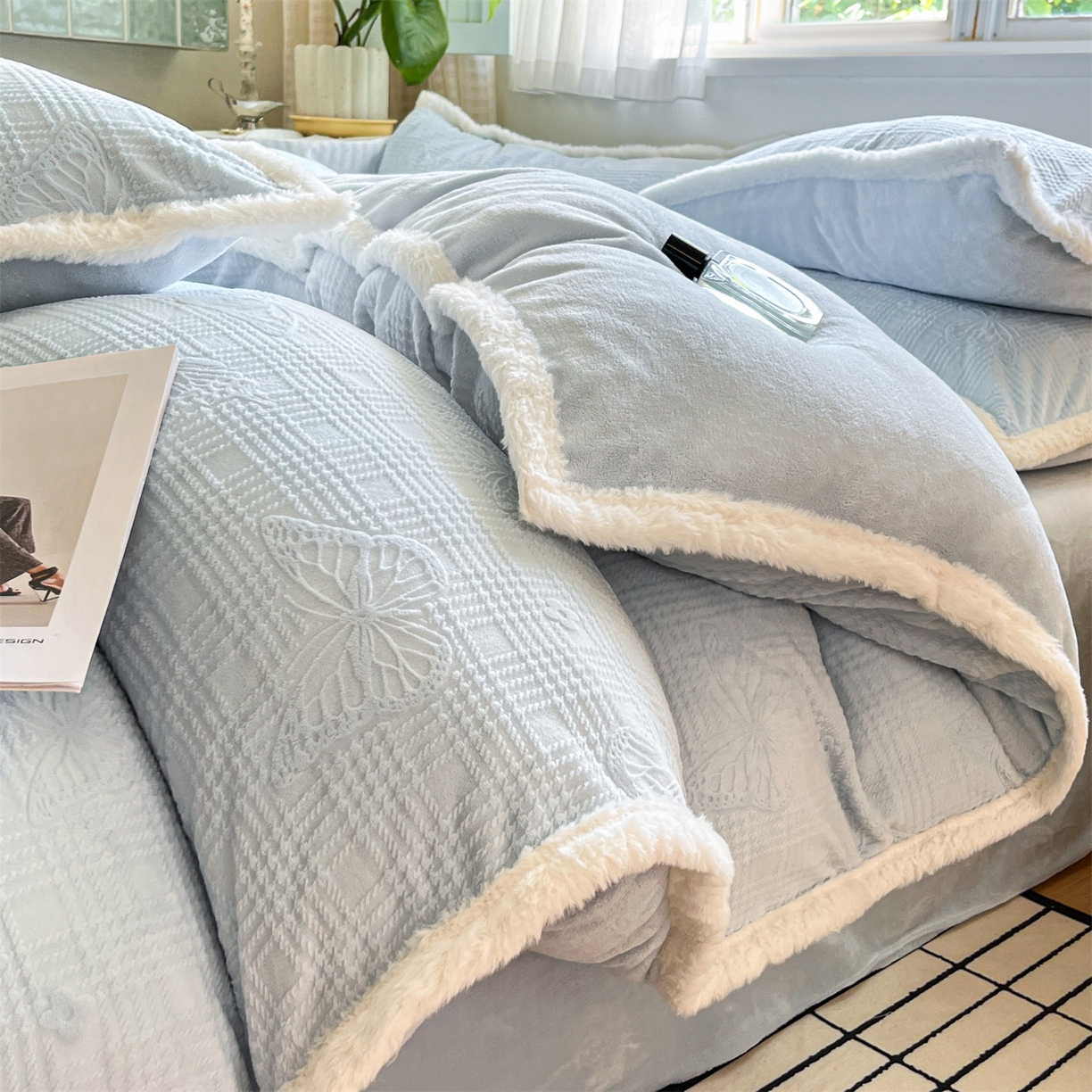 91家纺网 家纺一手货源 找家纺 （总）小久久（小九九） 2025新款A类高克重雕花牛奶绒四件套