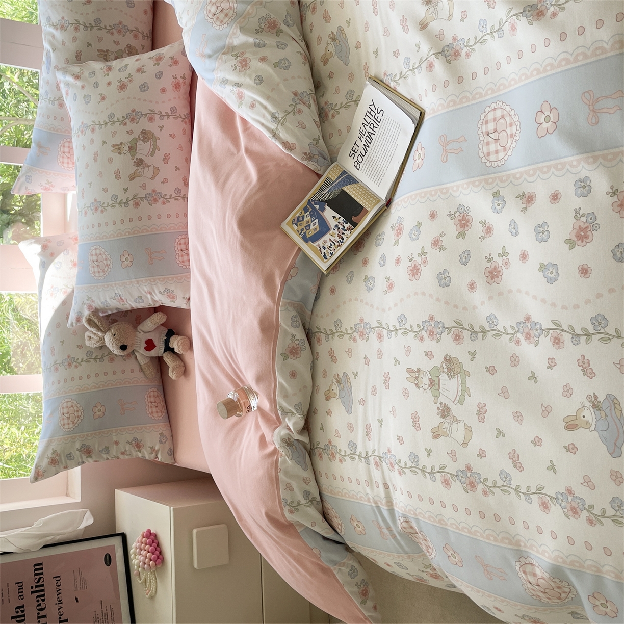 91家纺网 家纺一手货源 找家纺 本制 2025秋冬新款全棉混纺磨毛印花四件套 夏梦花园-杨妃粉