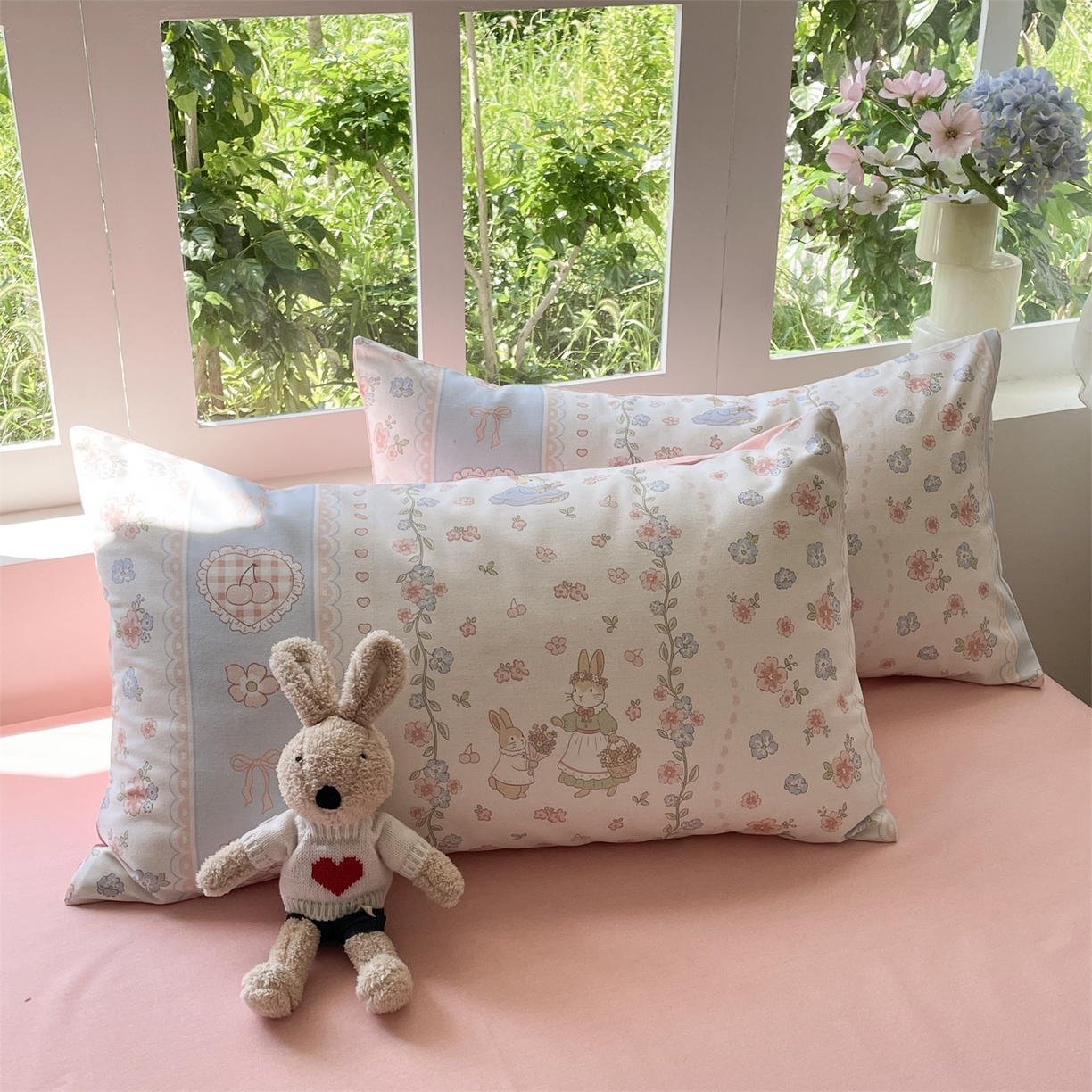 91家纺网 家纺一手货源 找家纺 本制 2025秋冬新款全棉混纺磨毛印花四件套 夏梦花园-杨妃粉