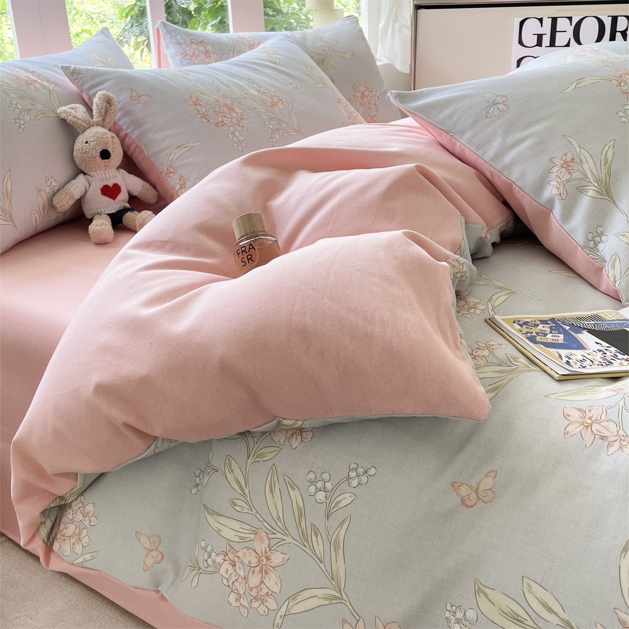 91家纺网 家纺一手货源 找家纺 本制 2025秋冬新款全棉混纺磨毛印花四件套 遥香-杨妃粉