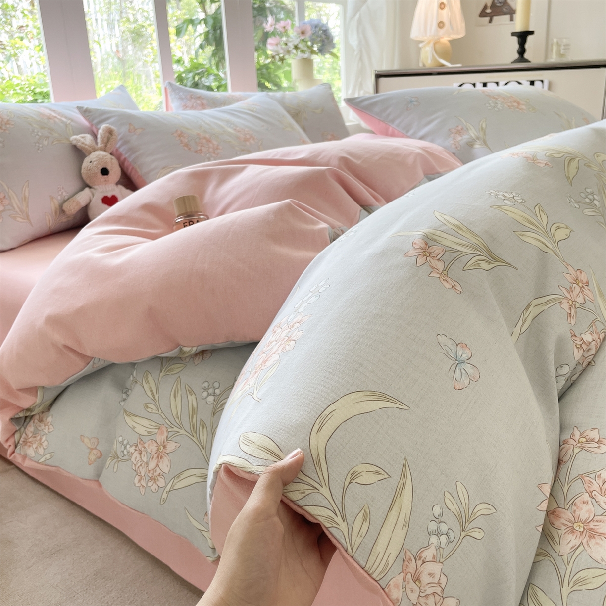 91家纺网 家纺一手货源 找家纺 本制 2025秋冬新款全棉混纺磨毛印花四件套 遥香-杨妃粉