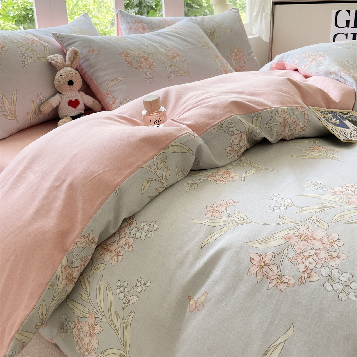 91家纺网 家纺一手货源 找家纺 本制 2025秋冬新款全棉混纺磨毛印花四件套 遥香-杨妃粉