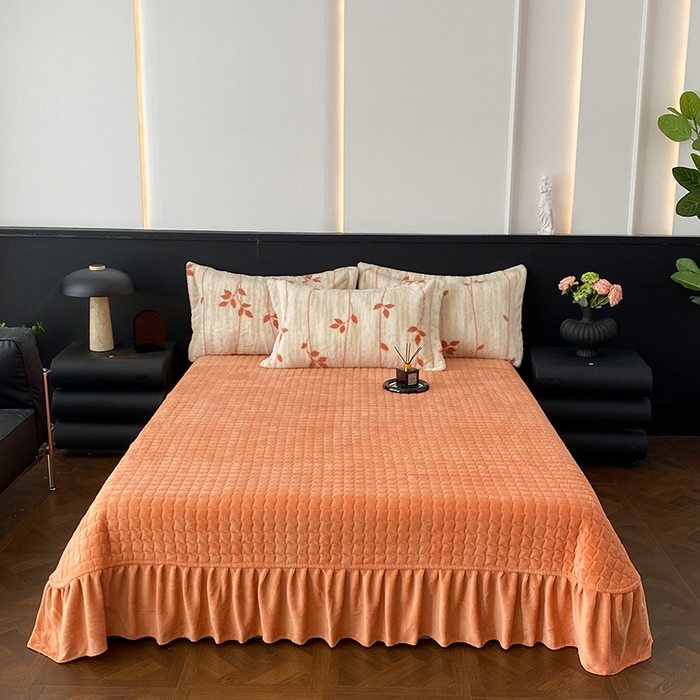 91家纺网 家纺一手货源 找家纺 美伦美焕 2025新款直播热款高克重兔毛绒床盖款四件套 暖桔