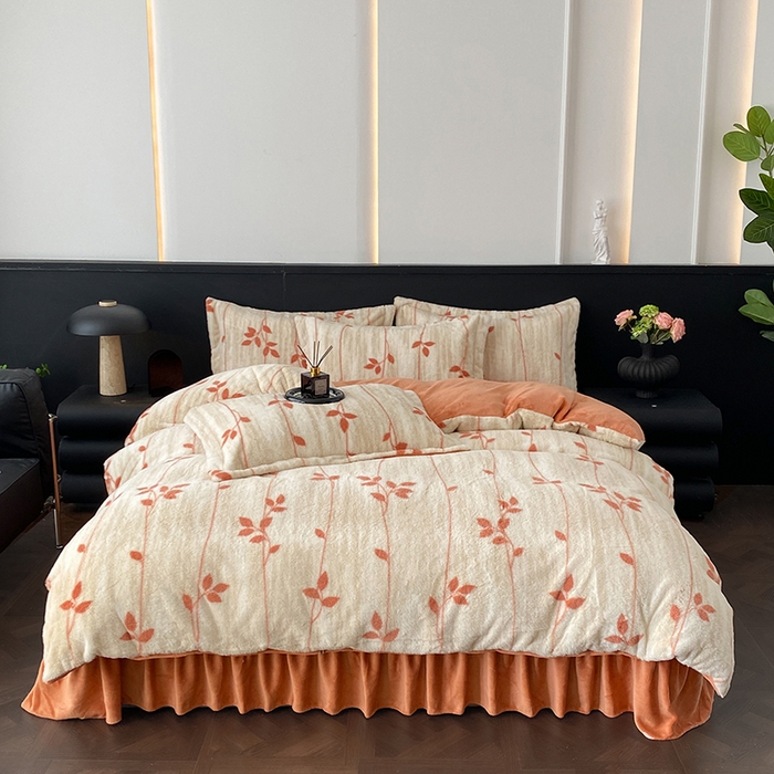 91家纺网 家纺一手货源 找家纺 美伦美焕 2025新款直播热款高克重兔毛绒床盖款四件套 暖桔