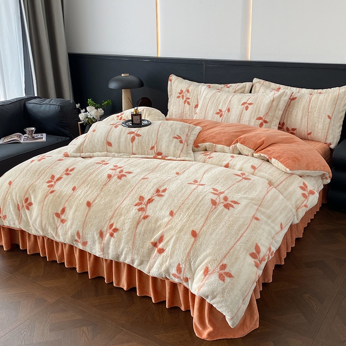 91家纺网 家纺一手货源 找家纺 美伦美焕 2025新款直播热款高克重兔毛绒床盖款四件套 暖桔